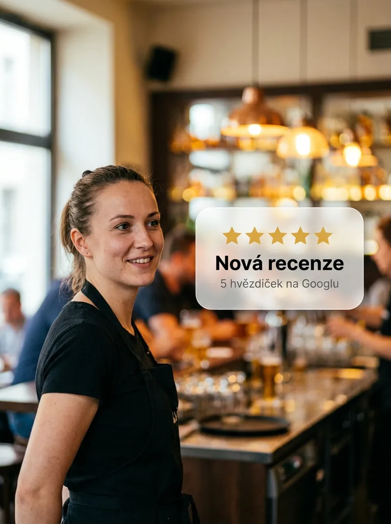 Servírka u baru, oznámení o nové recenzi