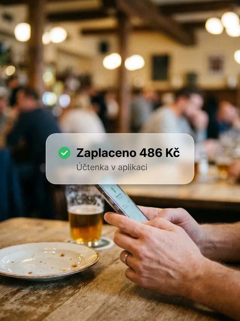 Host platí telefonem, na displeji potvrzení platby