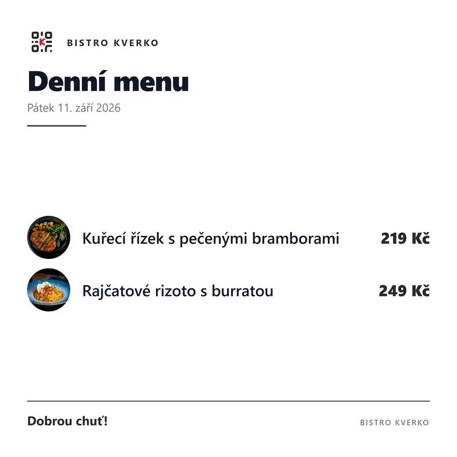 Plakát denního menu ve čtvercovém formátu