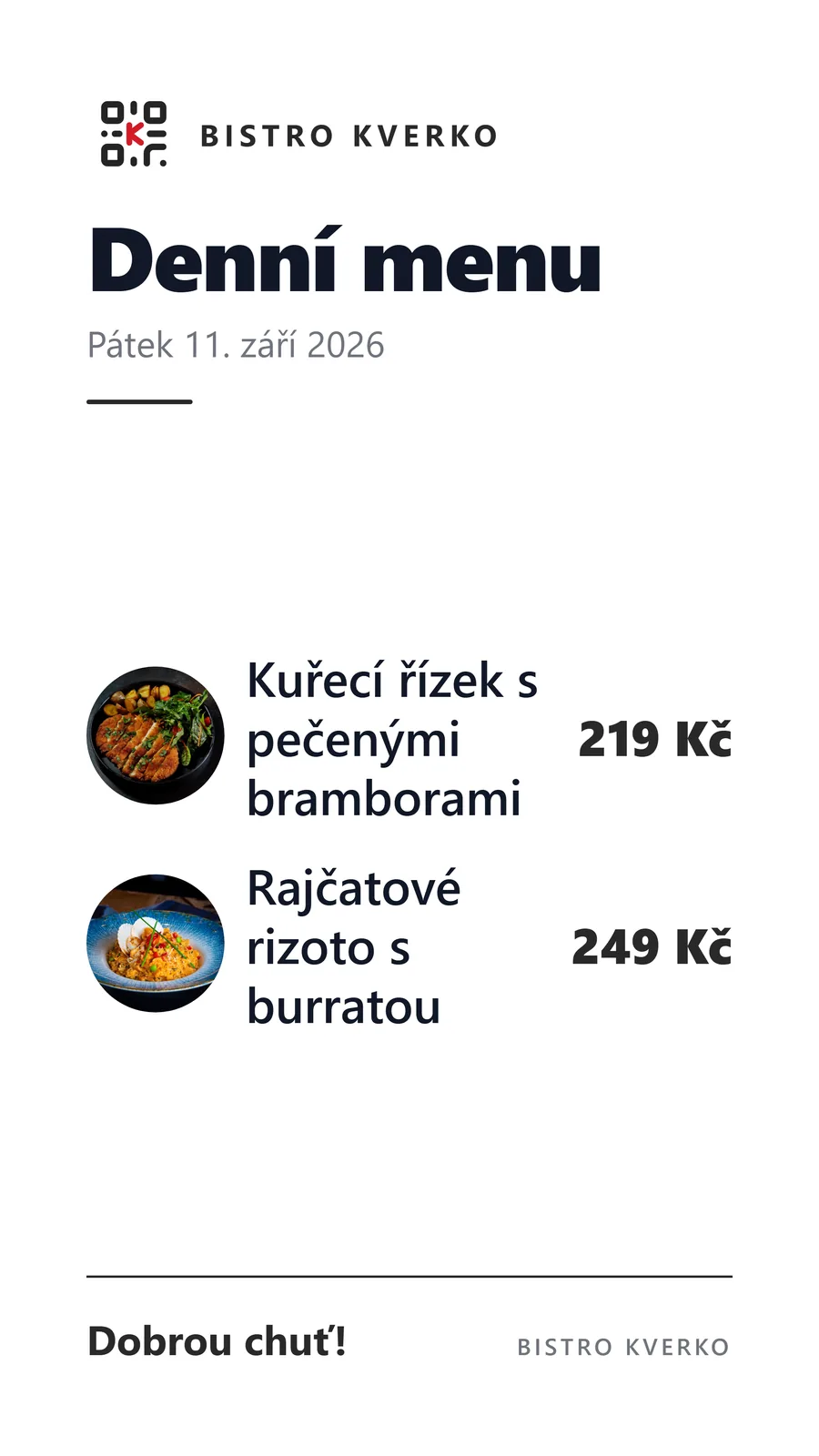Plakát denního menu ve formátu stories na výšku
